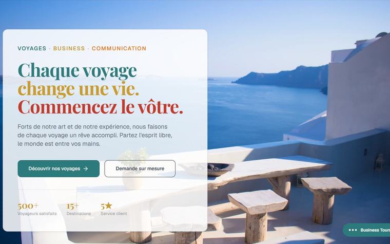 Page d'accueil du site Business Tours